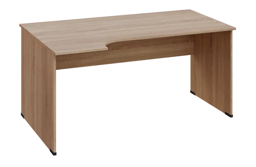 ERL 28 - 164 stůl kancelářský, rohový, levý, dřevěná podnož, deska 25 mm, široký 1600 mm, dub bardolino